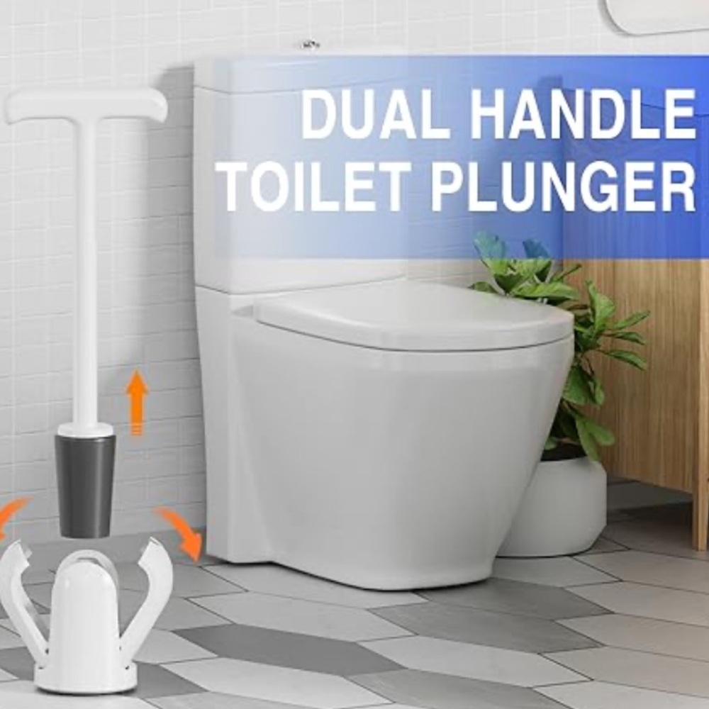Dual Handle White Toilet Plunger NEW‎